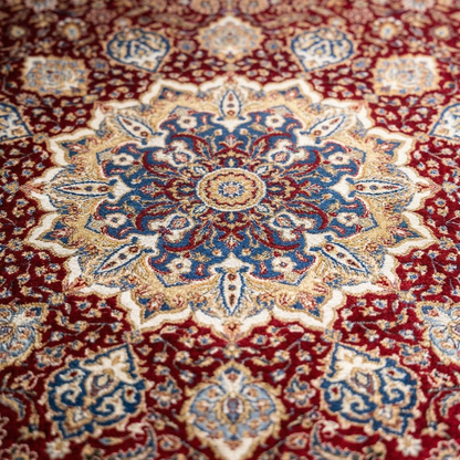 Regal Crimson Hand Knotted Medallion Rug