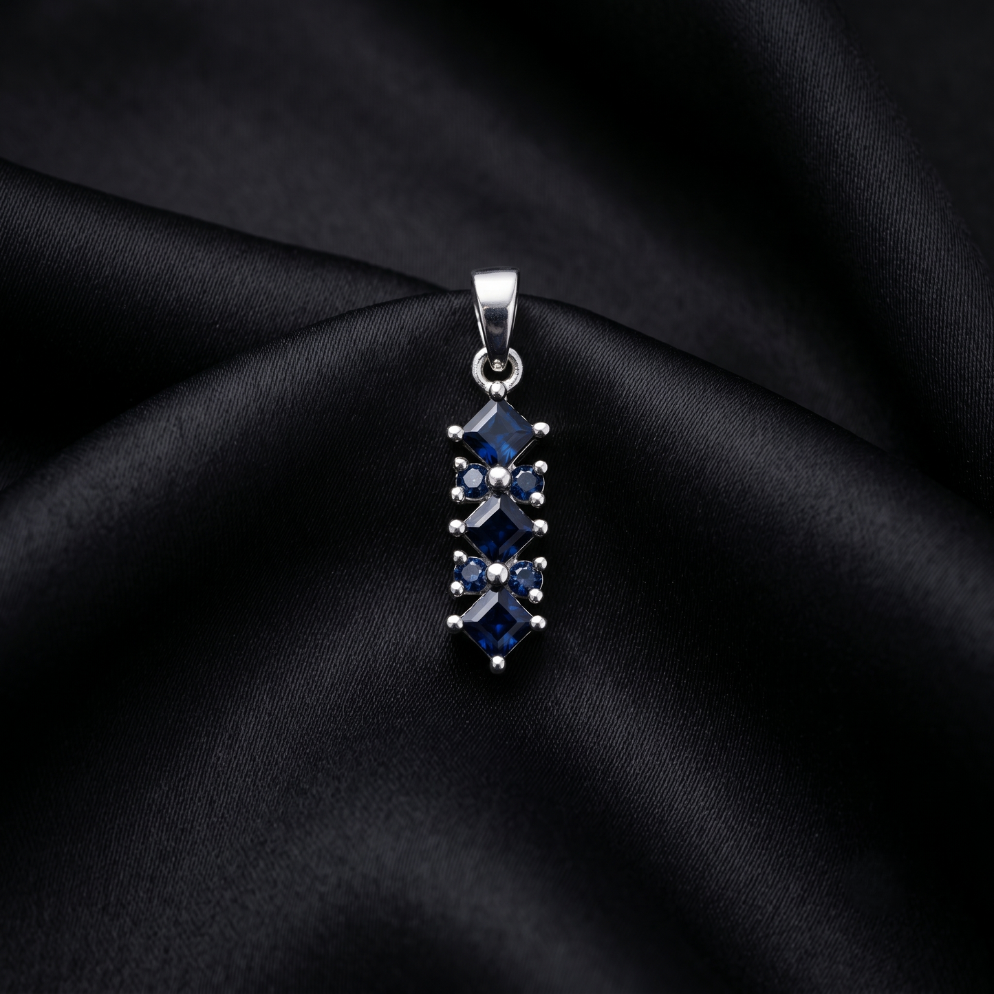 Elegant Geometric Blue Sapphire Silver Pendant