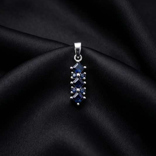 Elegant Geometric Blue Sapphire Silver Pendant