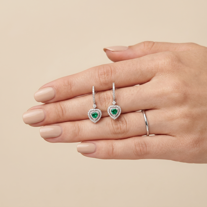 Regal Emerald Heart Drop Earrings