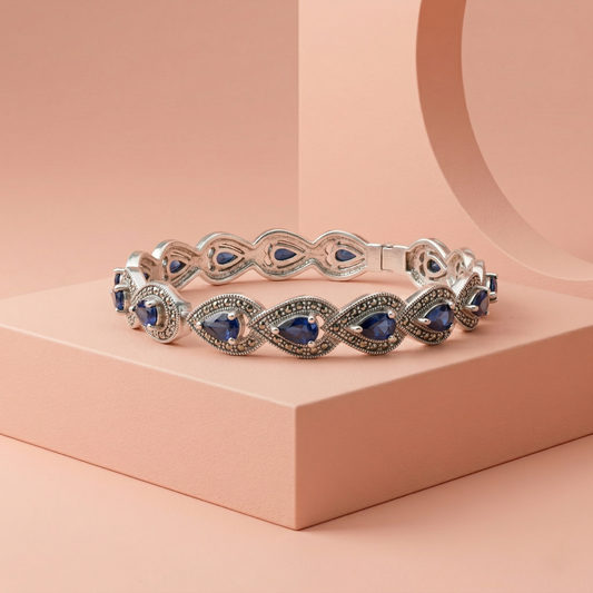 Elegant Silver Blue Sapphire Marquise Kada