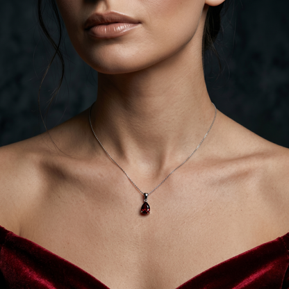 Elegant Teardrop Garnet Silver Pendant Charm