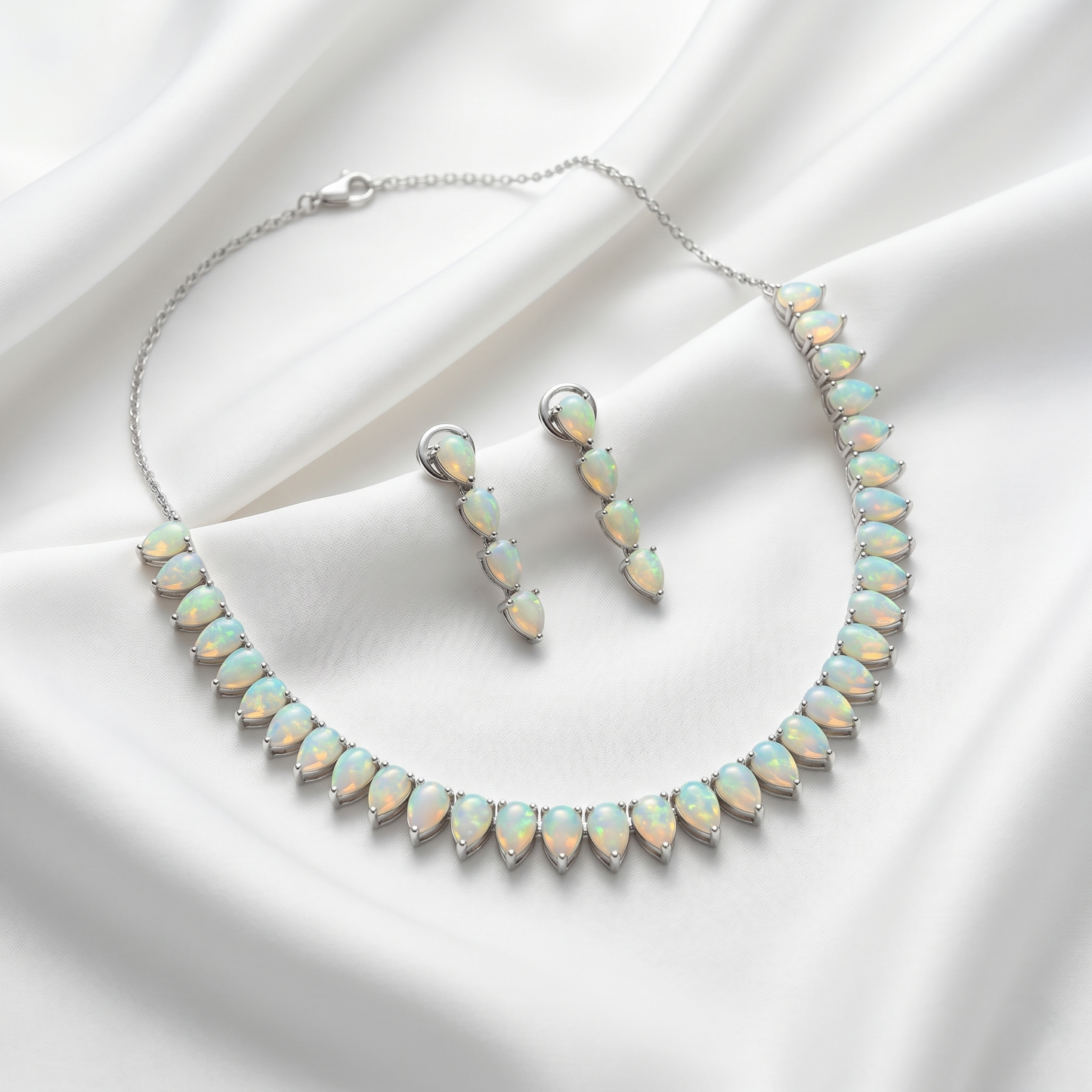 Luminous Pear-Cut Opal Silver Suite