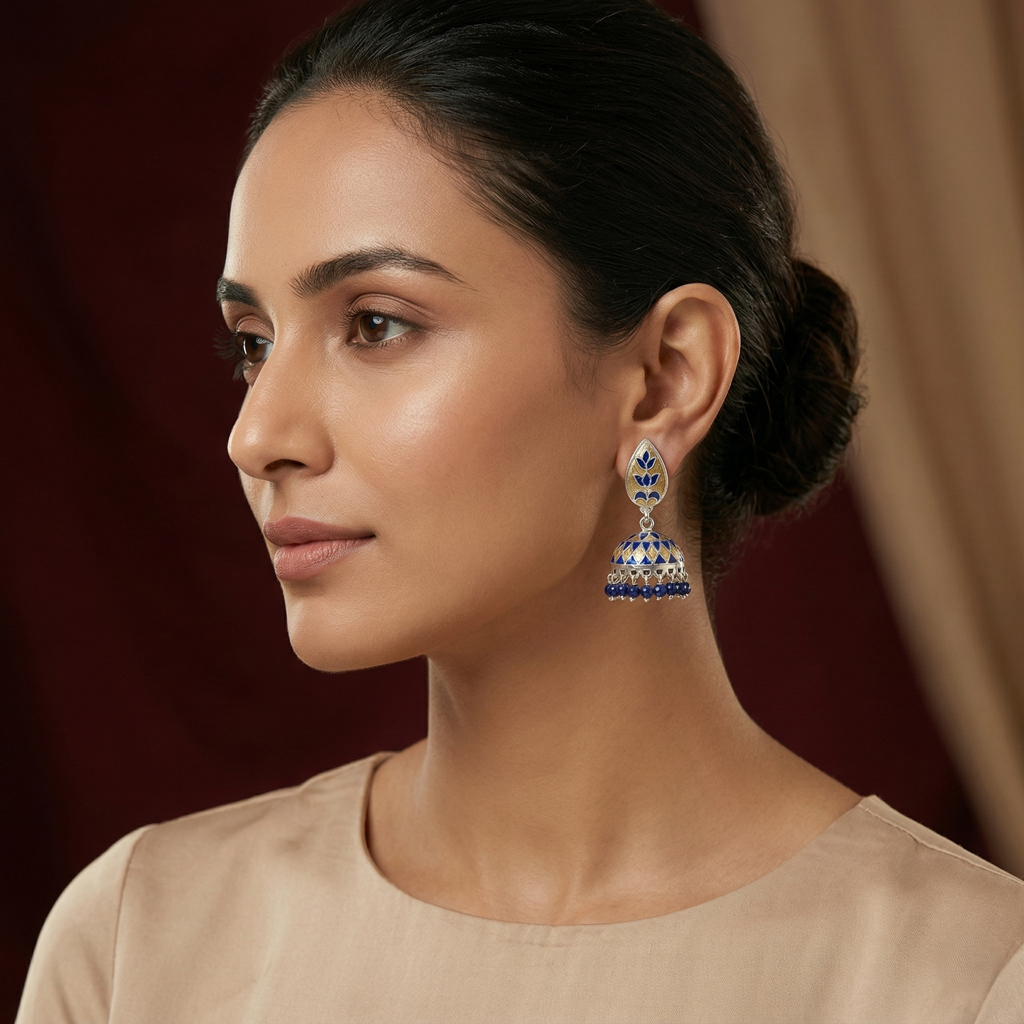 Royal Cobalt Meenakari Silver Jhumka Earrings