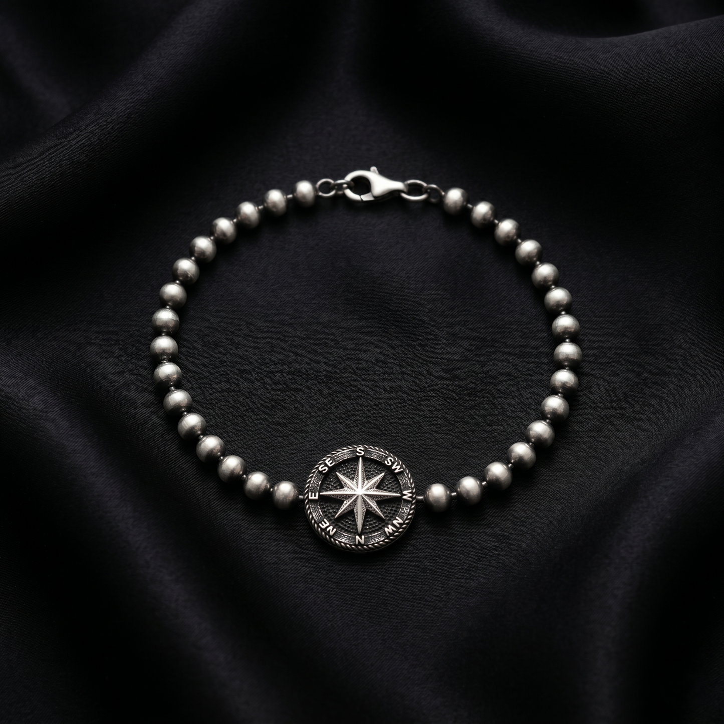 Vintage Silver Beaded Compass Rose Bracelet