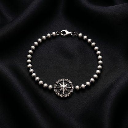 Vintage Silver Beaded Compass Rose Bracelet