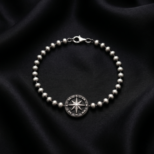 Vintage Silver Beaded Compass Rose Bracelet