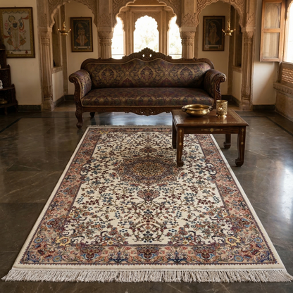 Intricate Persian Medallion Cream Wool Rug