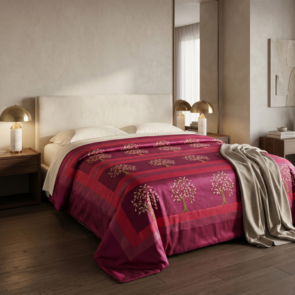 Silk Embroidered Tree Luxury Bedcover