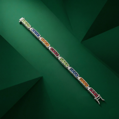 Elegant Silver Gemstone Multi Hue Tennis Bracelet