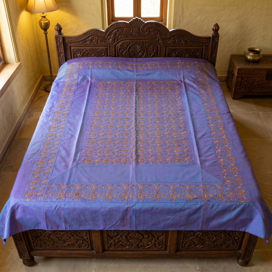Royal Lavender Embroidered Silk Bedcover Set