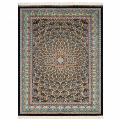 Traditional Intricate Teal Medallion Silk Rug