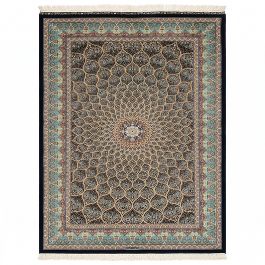 Traditional Intricate Teal Medallion Silk Rug