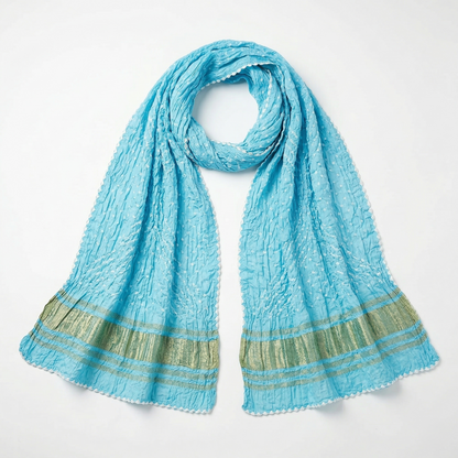 Cerulean Bandhani Silk Blend Artisanal Dupatta