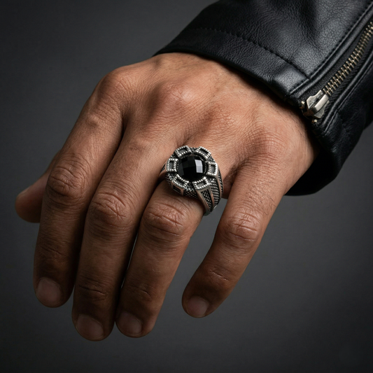 Bold Geometric Onyx Silver Signet Ring