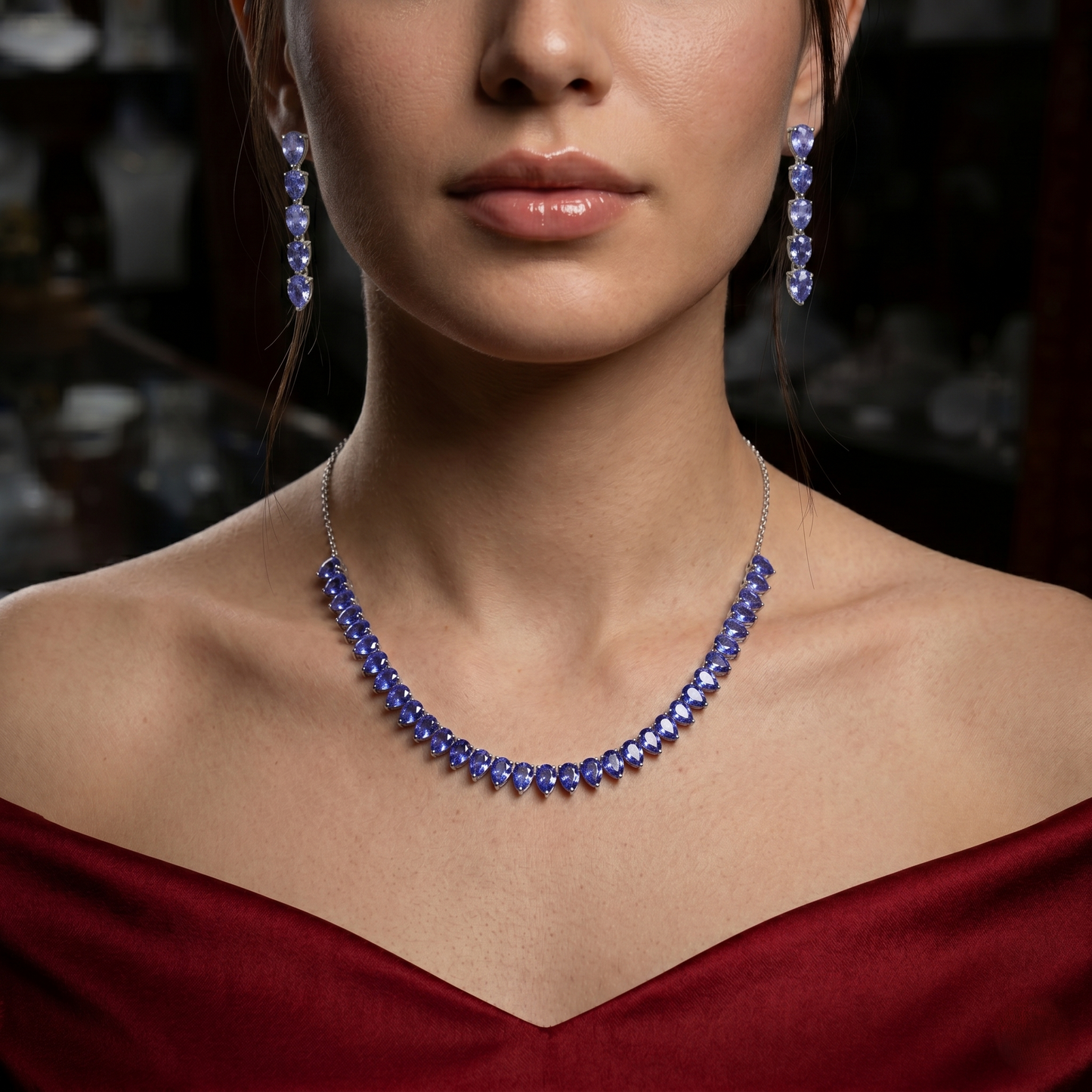 Elegant Pear-Cut Tanzanite Silver Set