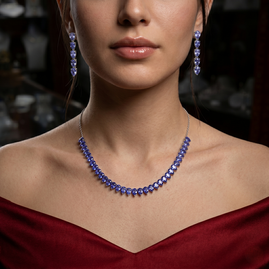Elegant Pear-Cut Tanzanite Silver Set
