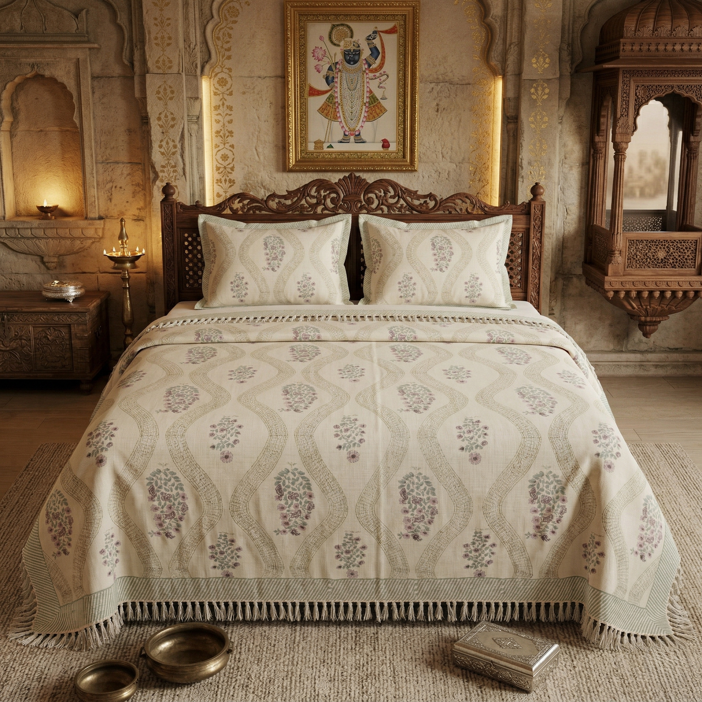 Ethereal Floral Handcrafted Khadi Bedcover Set