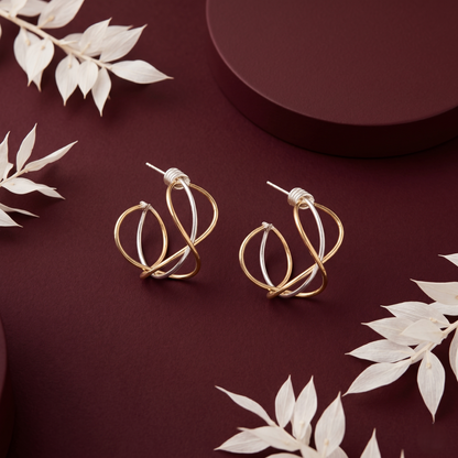 Handcrafted Intertwined Dual Tone Hoop Earrings