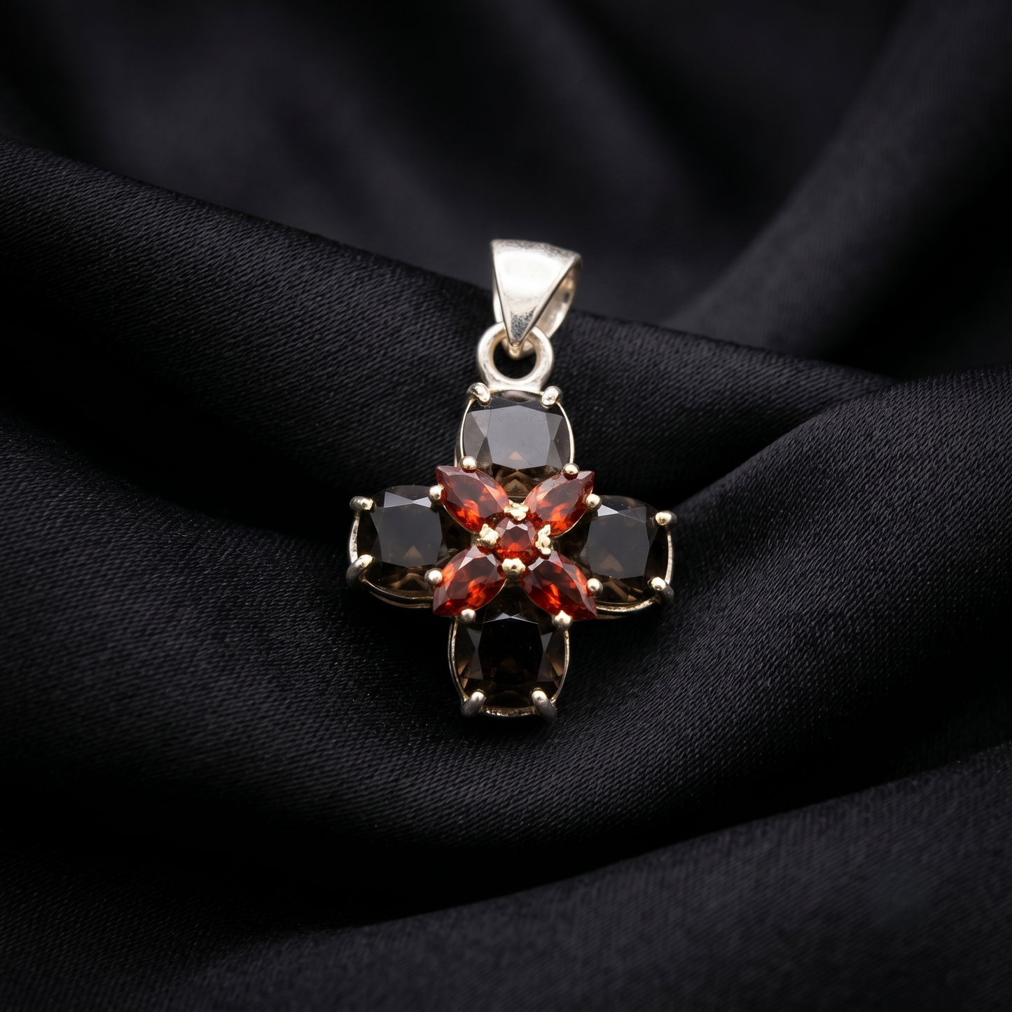 Elegant Silver Cross Gemstone Pendant
