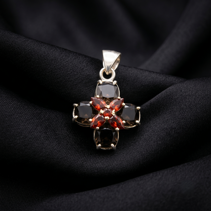 Elegant Silver Cross Gemstone Pendant