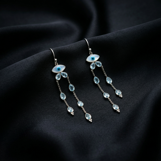 Celestial Evil Eye Silver Dangle Earrings