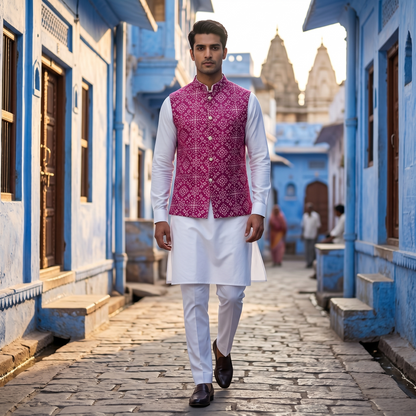Royal Pink Patola Heritage Silk Waistcoat