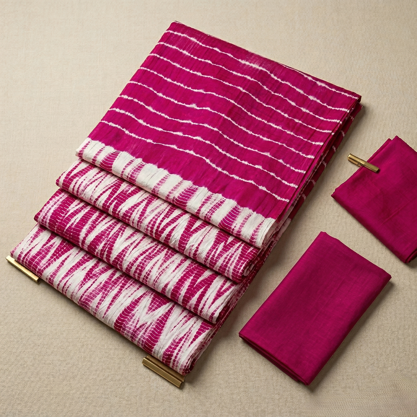 Magenta Shibori Geometric Hand Dyed Saree
