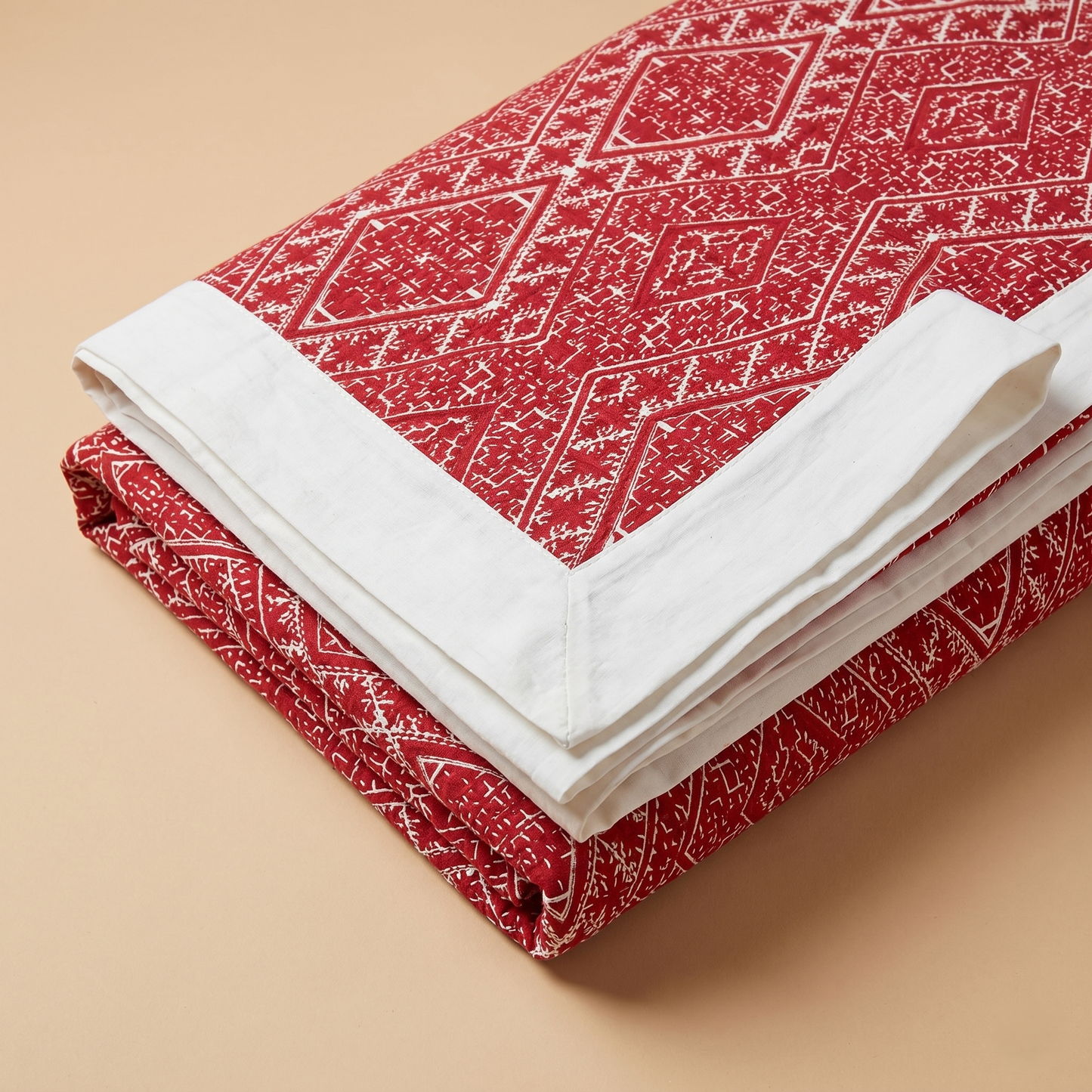 Handcrafted Geometric Maroon Cotton Luxury Bedcover