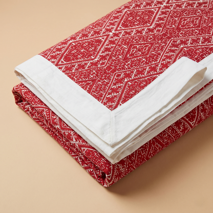 Handcrafted Geometric Maroon Cotton Luxury Bedcover
