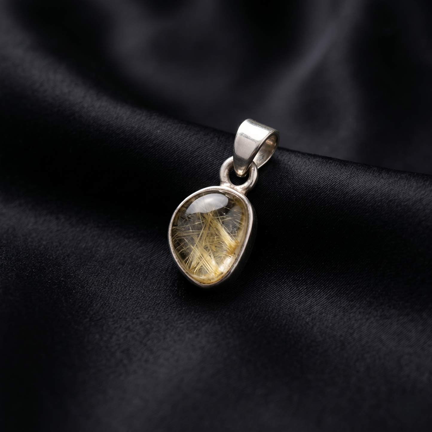 Handcrafted Rutilated Quartz Silver Teardrop Pendant