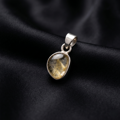 Handcrafted Rutilated Quartz Silver Teardrop Pendant