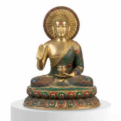 Heritage Brass Buddha with Stonework Inlay