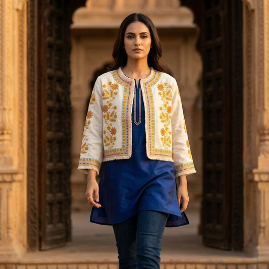 Heritage Floral Embroidered Linen Bolero Jacket