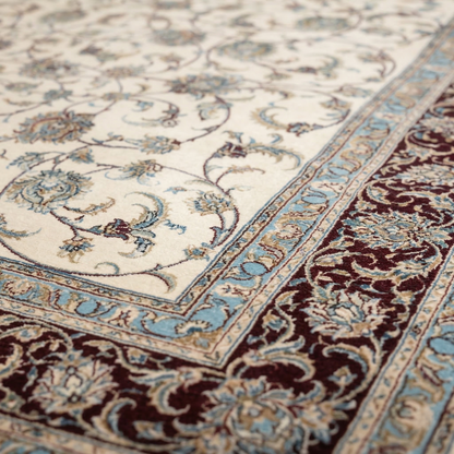 Intricate Floral Medallion Cream Silk Rug
