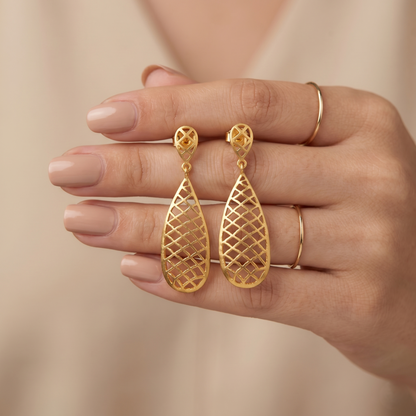 Lattice Teardrop Gold Plated Silver Earrings