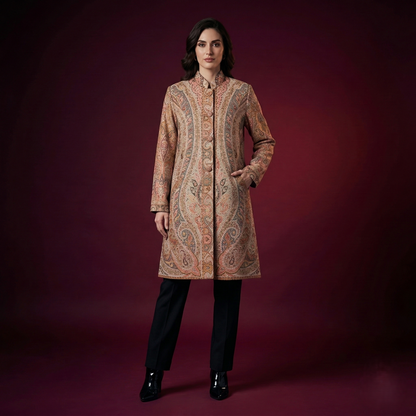 Elegant Intricate Paisley Pattern Long Coat