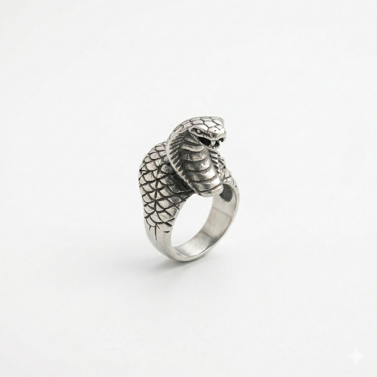 Striking Cobra Oxidized Silver Statement Ring