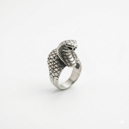 Striking Cobra Oxidized Silver Statement Ring