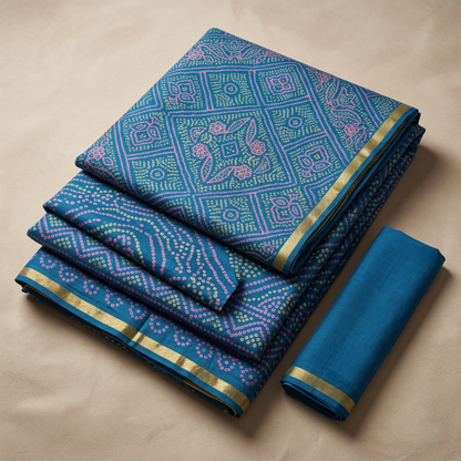 Azure Blue Bandhani Print Georgette Saree
