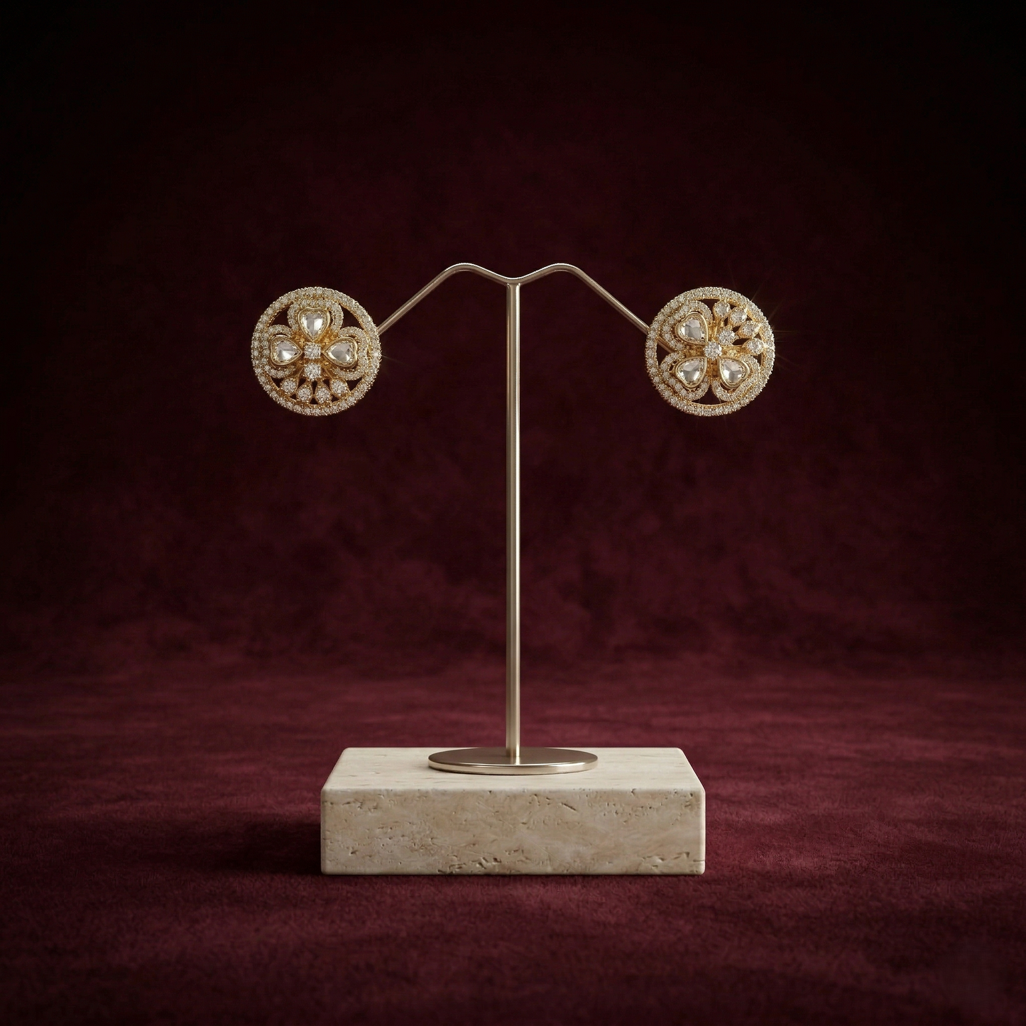 Elegant Gold-Plated Floral Silver Stud Earrings