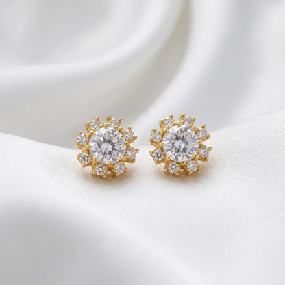 Moissanite Flower Silver Stud Earrings