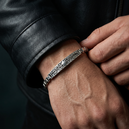 Celestial Mosaic Textured Silver Link Bracelet