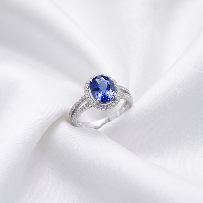 Oval Sapphire Diamond Halo Ring