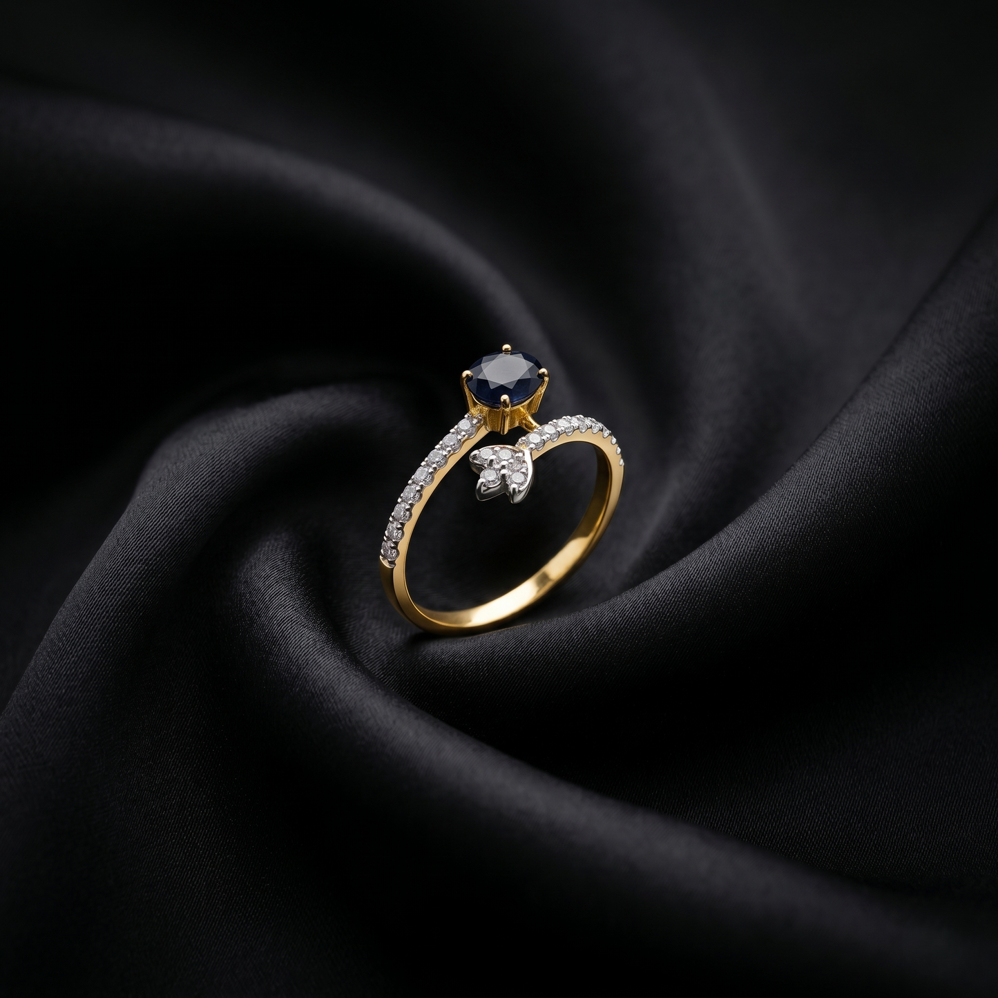 Elegant Sapphire Floral Gold Cocktail Ring