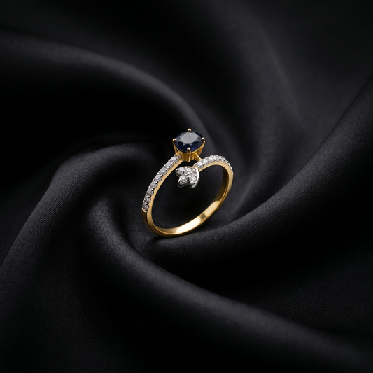 Elegant Sapphire Floral Gold Cocktail Ring
