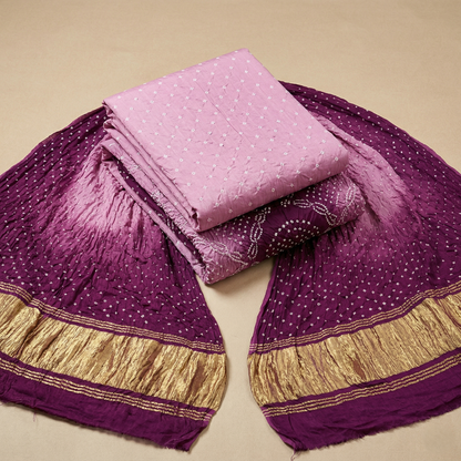 Royal Lavender Bandhani Silk Unstitched Suit