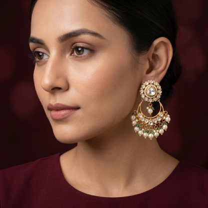 Gold Plated Chandbali Pearl Drop Earrings