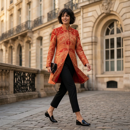 Orange Paisley Intricate Mandarin Collar Tunic