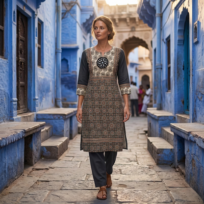 Hand Printed Indigo Royal Blue Heritage Kurti